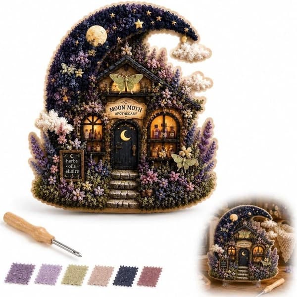 Whimsical Village 3D Stoff Poke Art Håndverkssett Fdiy material