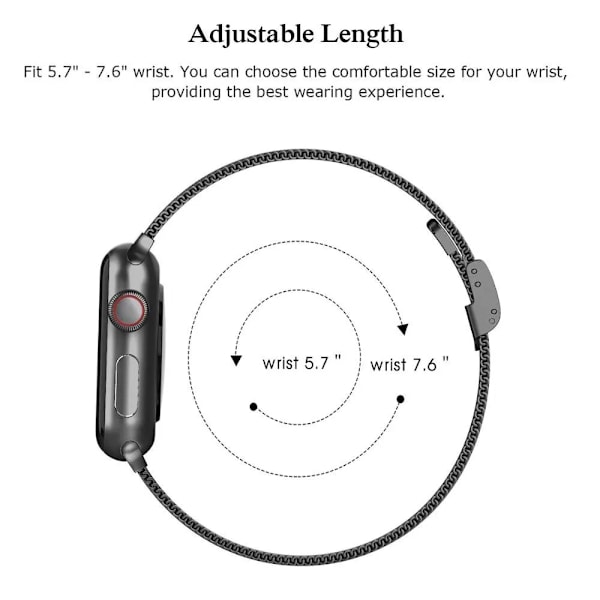 Silm Strap+ Etui til Apple Watch Rem 40mm 41mm 44mm 45mm 38mm 42mm Correa Metal Milanese Armbånd IWatch Serie 3 4 5 6 SE 7 8 Sort Black Series456 SE 40MM