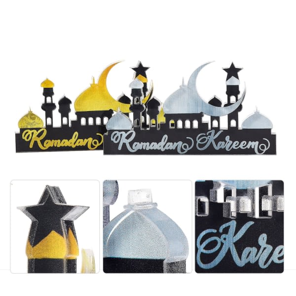 Ny Ramadan EID Mubarak Akryl Ornament til Hjem Islamisk Muslimsk Fest Borddekoration Sølv