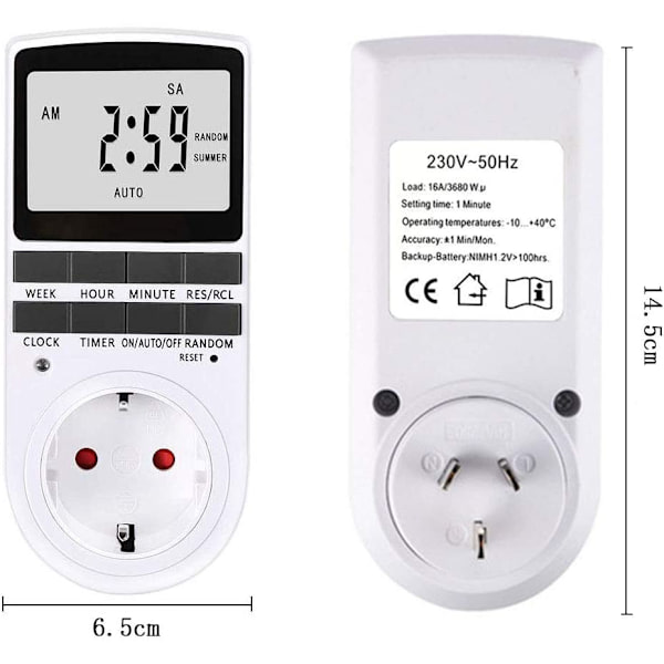 1 x Digital Timer Ur, Timer Stikkontakt Digital Stikkontakt med Stort LCD Display og 10 x Programmerbare Programmer og Tilfældig Anti-Tyveri Digital Timer