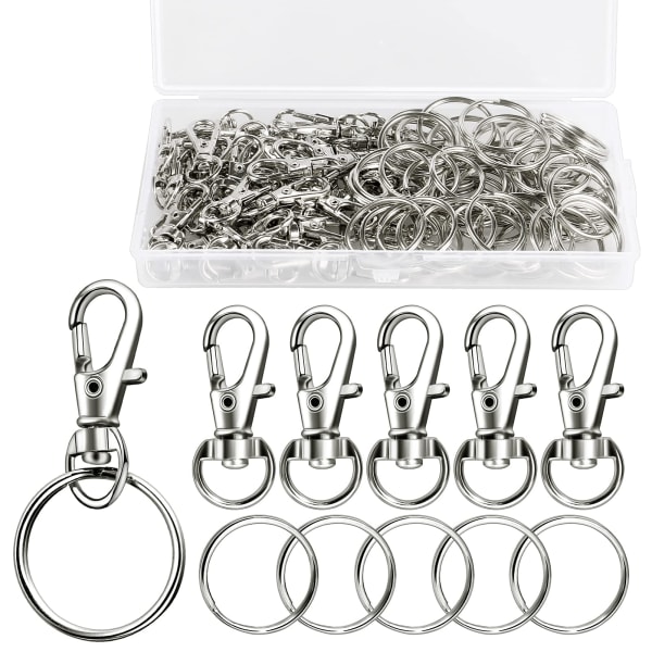 100 st Swivel Lobster Spännen & Nyckelring Hoops, 50 Styck Metall Nyckelring  Clips och 50st Nyckelringar Nyckelringar krokar med delade ringar, silver  f48e | Fyndiq