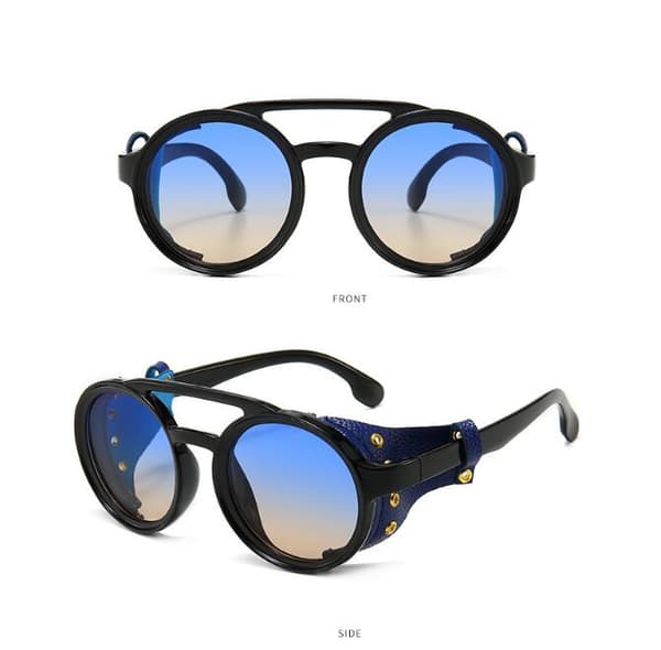 Retro Rund Steampunk Solglasögon Kvinnor Män black blue