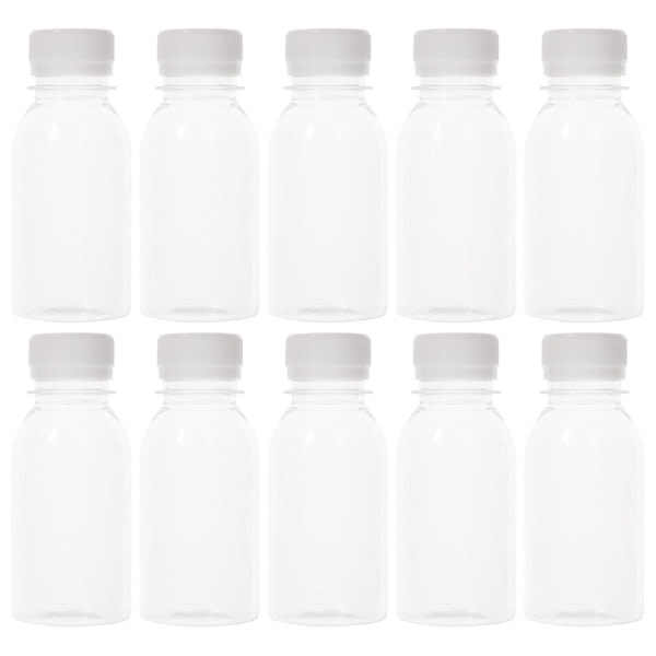 10 stk bærbare juiceflasker Drikke tomme flasker Gennemsigtige juiceflasker Klare flasker til udendørs brug (100 ml) (4,5X4,5X11CM, gennemsigtig)