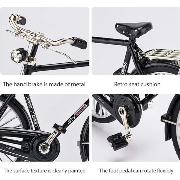 Retro cykelmodellkit, miniatyrmetallprydnad för konstsamling, leksaker för barn - Perfet Black (DIY)