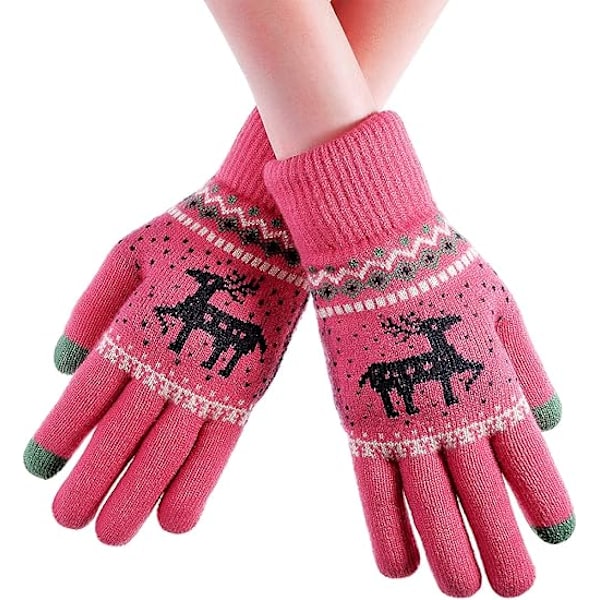 3 Par Vinterhandskar med Pekskärm för Jul - Textning, Stretchstickade Mekanikerhandskar, Varma Handskar för Kvinnor och Män Red, Black and Grey