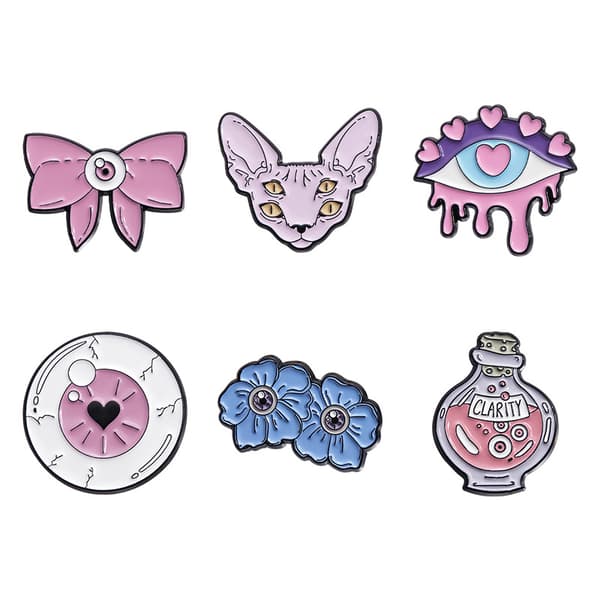 Alien-emaljstift med blå blomma och rosa ögon, legeringsbrosch för väskor och jackor QHXZ305