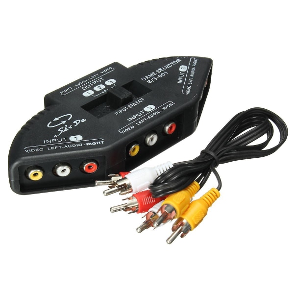 3-veis Audio Video AV RCA Switch Box Kompositvelger Splitter Med FT-kabler