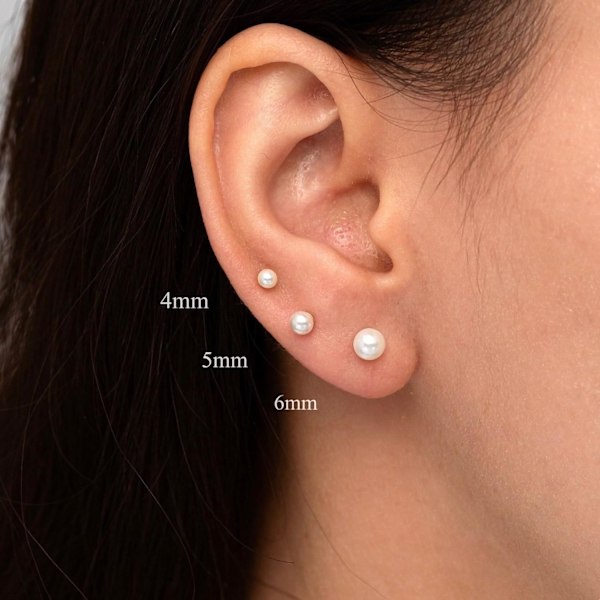 Titanium flade bag øreringe, 2 par sølv perle ørestikker, kvinders spiral øreringe, pigers hypoallergene brusk sølv lur søvn (4+6mm)