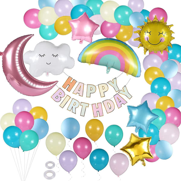 Regnbuesett, regnbueballongbursdag, bursdagsdekorasjonsballonger Pastell for gutter, jenter