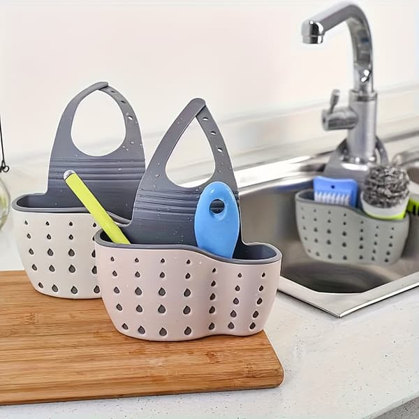 Hængende køkkenvask organizer med hurtigt dræningssystem, multi-rum caddy til standardvaske Green