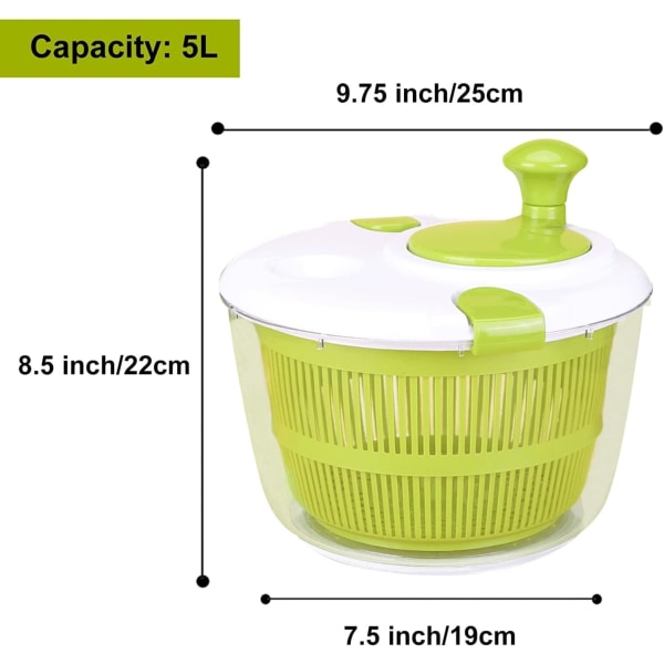 Salatspinner, 5L Salat Tørker Salatspinner med Grønnsakvaskkurv