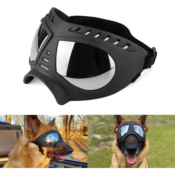 Hundebriller UV-beskyttelse Hundesolbriller Vandtætte vindtætte justerbare briller til mellem/stor hund-sort