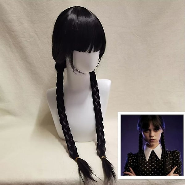 Wednesday Addams Peruk med Peruknät Svarta Peruker för Wednesday Kostym Lång Svart Flätad Peruk Flätade Peruker för Addams Fest