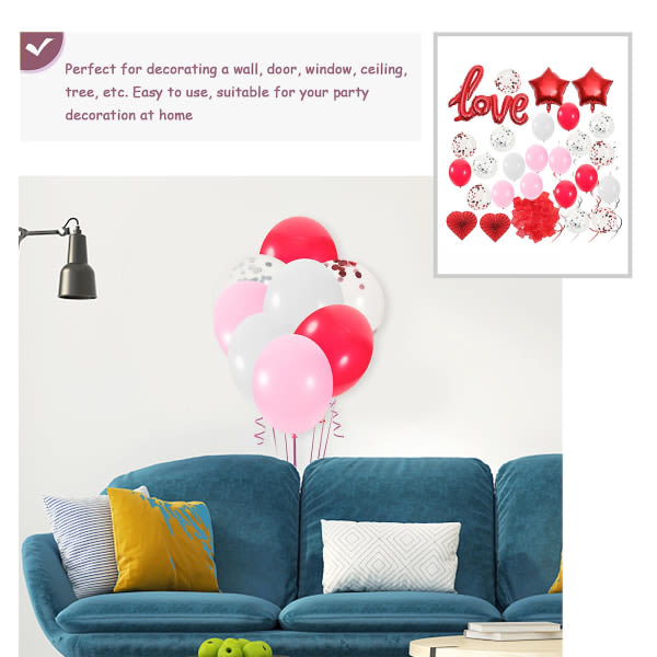 Set Ystävänpäivä Love Balloons Juhlalava-rekvisiitta Hääjuhlakoristelu (31X31X29CM, sekaväri)