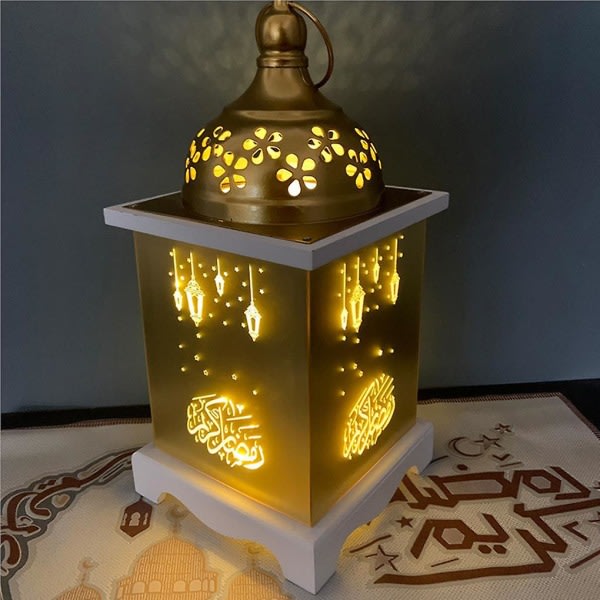Ramadan Led Wind Lantern Ramadan Lampe Metal Træ Akryl Ornament No.4