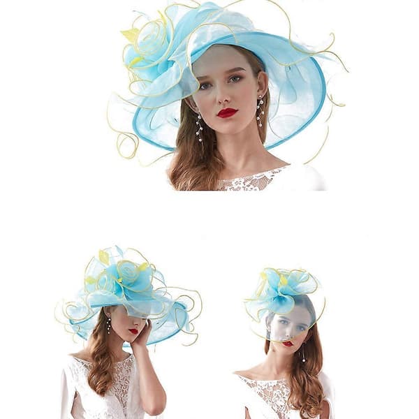 Dame Kentucky Derby Hatte Med Organza Blomst Til Kirkebryllup Style A light blue