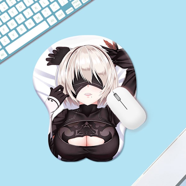 Computer Musemåtte Gaming Musemåtte Anime Ergonomisk Sød Musemåtte med Gel Håndledsstøtte Skridsikker (Sort)