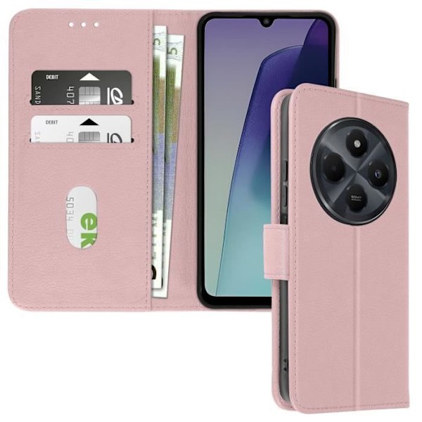 Etui til Xiaomi Redmi 14C Flip Wallet og Videostativ Pulverrosa Rosa