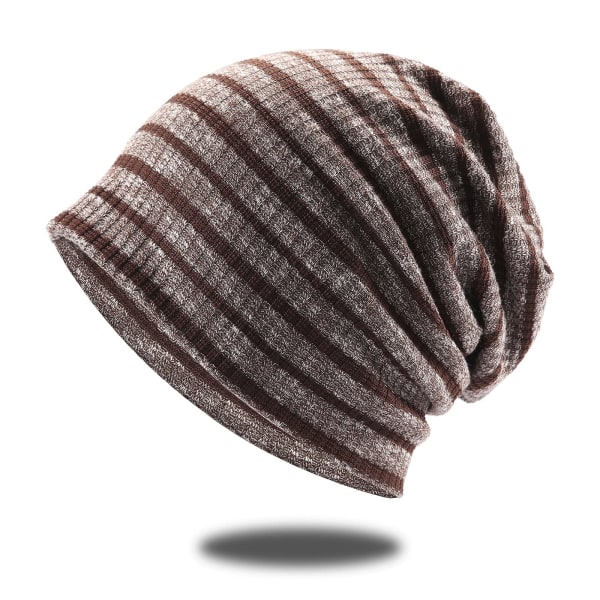 Slouch Beanie Hattar Stripe Knit Unisex Stickad Skull Cap Tunn Baggy Sommar Vinter Hat （brun）