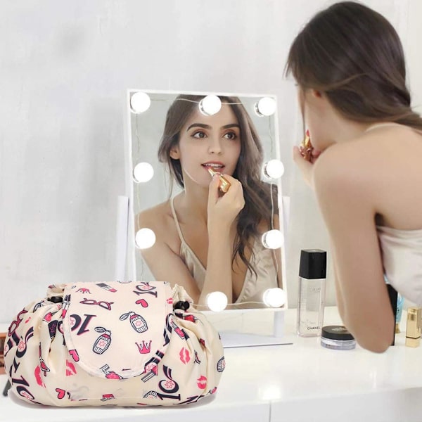 Lazy Snøre-Snor Flat Lay Makeup Taske Bærbar Stor Rejse Makeup Kosmetik Taske Opbevaring Organiser Lipstick