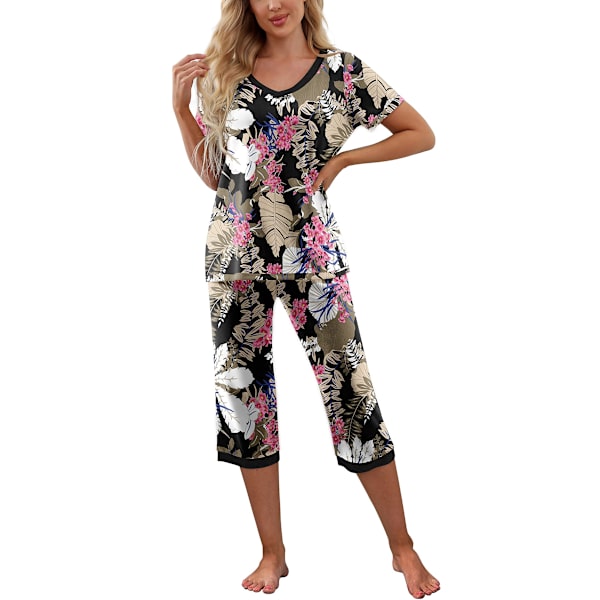 Naisten pyjama, lyhythihainen T-paita ja pitkät pyjamahousut Pink L