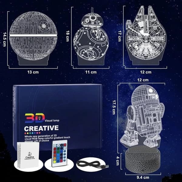 Star Wars 3D Illusion Lamp, LED Night Light, 16 Color Changes, with Remote Control