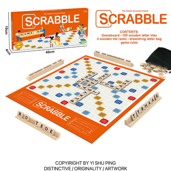SCRABBLE Træbrætspil: Bogstavmatchende Puslespil til