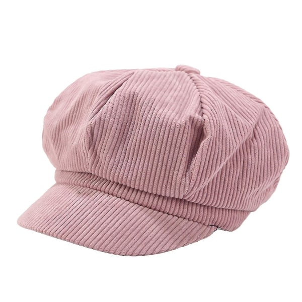 Visor Beret Cap Retro Britisk Stil Peaked 8 Panel Koldresistent Fløjl Kvinder Ottekantet Newsboy Cabbie Maler Hat Dark Pink