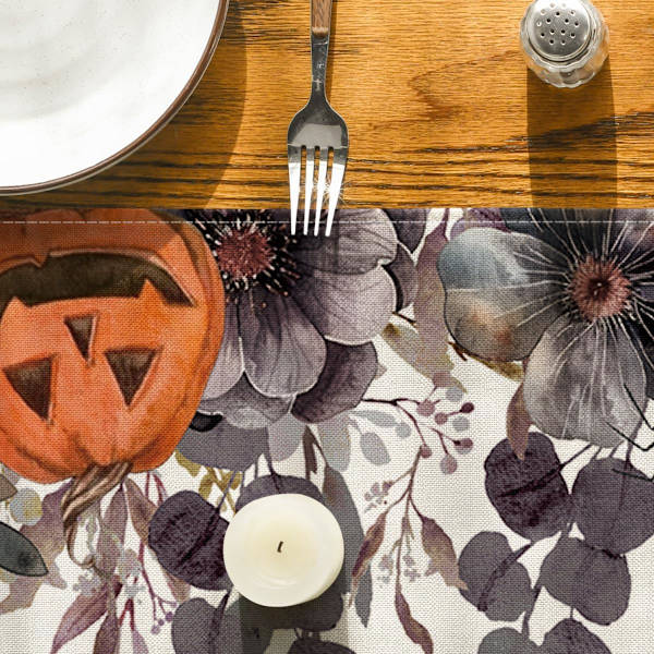 Musta ruskea pelottava kummitustalo puu noita Halloween pöytäliina, syksyinen keittiön ruokapöydän koriste kotiin juhliin 13x72 tuumaa 25