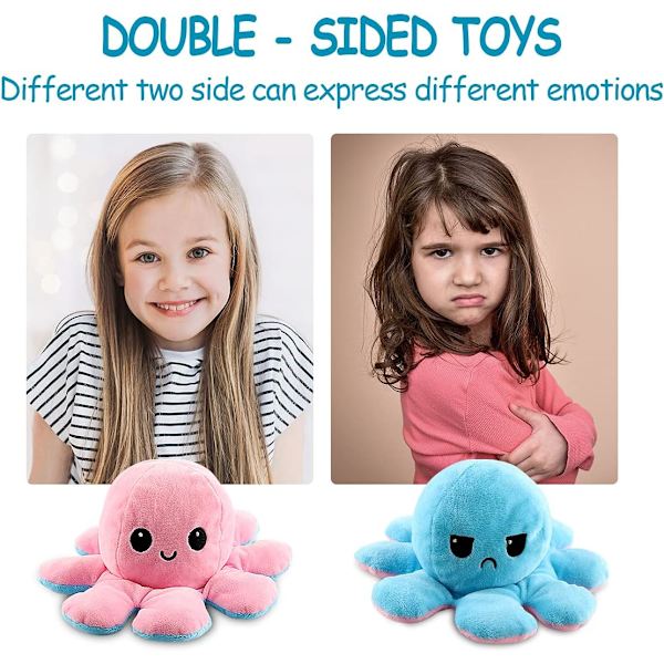 40cm gigantisk reversibel blekksprut plysjleke Reversibel glad trist blekksprut plysjleke Vis humøret ditt uten å si et ord! Light blue to pink