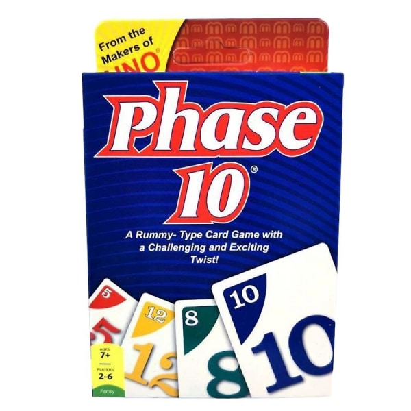 Uno Phase 10, klassinen värien ja numeroiden yhteensopivuuskorttipeli, muokattavissa ja poistettava Wild, erikoistoimintakortit mukana, lahja lapsille 7+
