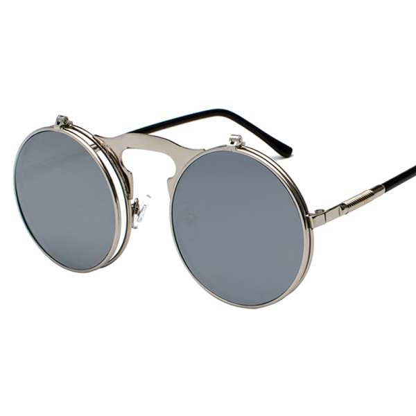 Unisex Solbriller Metal Lennon Flip Up Len Runde Øjne Briller Silver Frame Gray Lenses