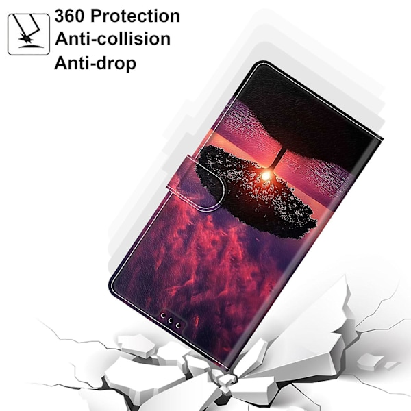 Sony Xperia 10 V Korttipidike Puhelinkotelo Jalustalla ja Hihnalla Puu/Auringonlasku null none null