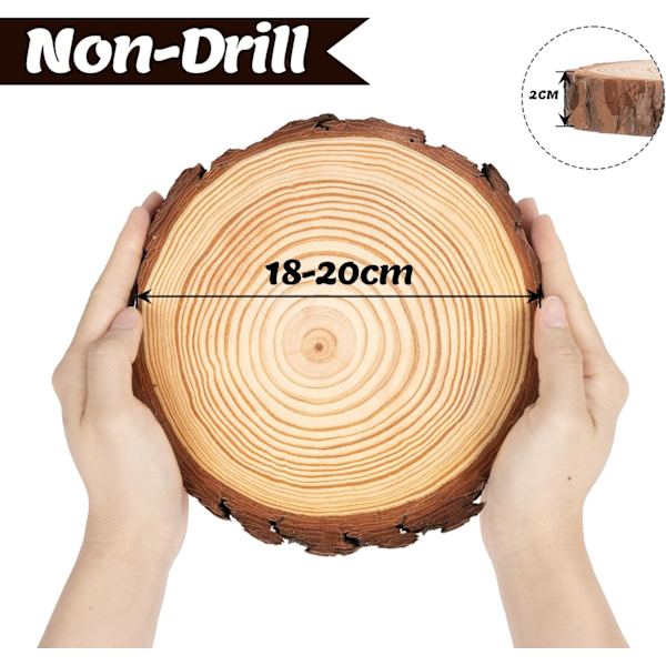 Naturlige Træskiver 18-20cm, 2 stk Træstammeskiver Uden Boringer, Ubehandlede Træskiver