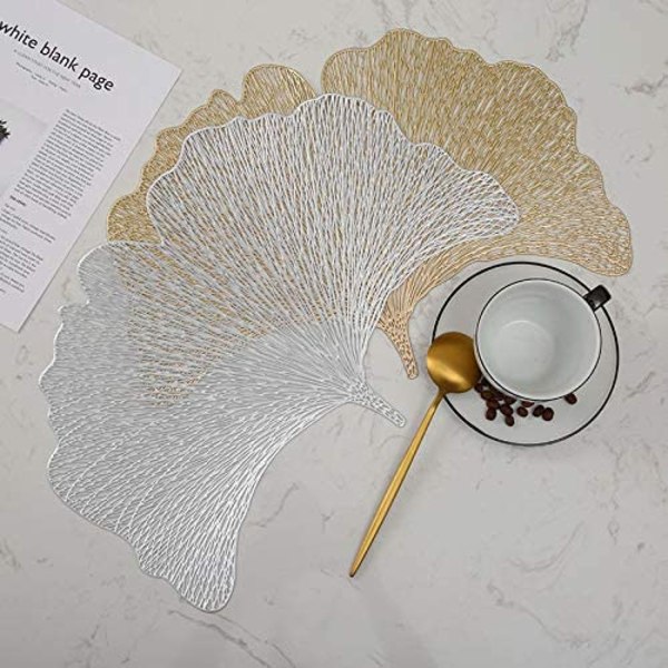 4-pack Ginkgo Biloba dekorativa bordstabletter PVC bordstabletter Ihåliga bordsunderlägg Värmebeständiga halkfria bordstabletter Löv bordstabletter för hemköket (guld)