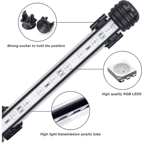 LED-akvaario 38cm, Akvaariovalot, Akvaario Uppotettava Putkivalo, LED-lamppu IP68 Vedenkestävä RGB LED-akvaariovalo, DC12V, 5.8W