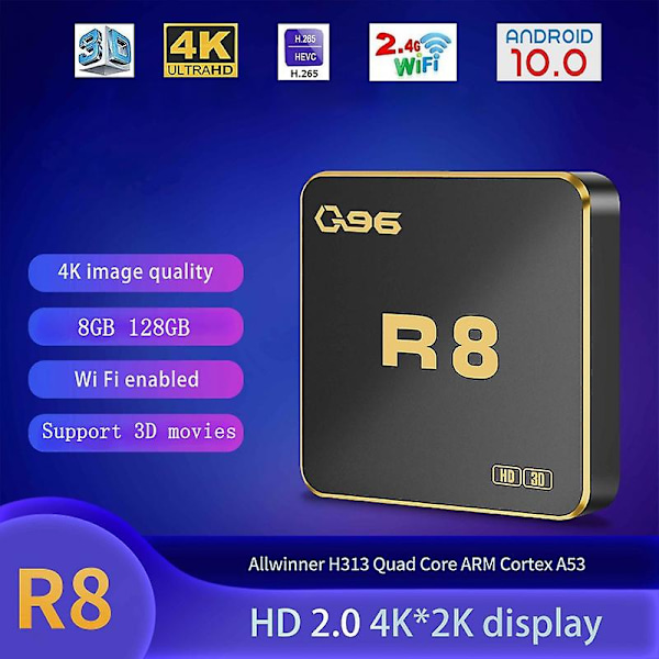 Q96 R8 TV-boks Android 10 Iptv Allwinner H313 Quad Core 2.4g 5g Dual Wifi Uhd Hdr10 4k Media Player H. 265 8gb 128gb Hem