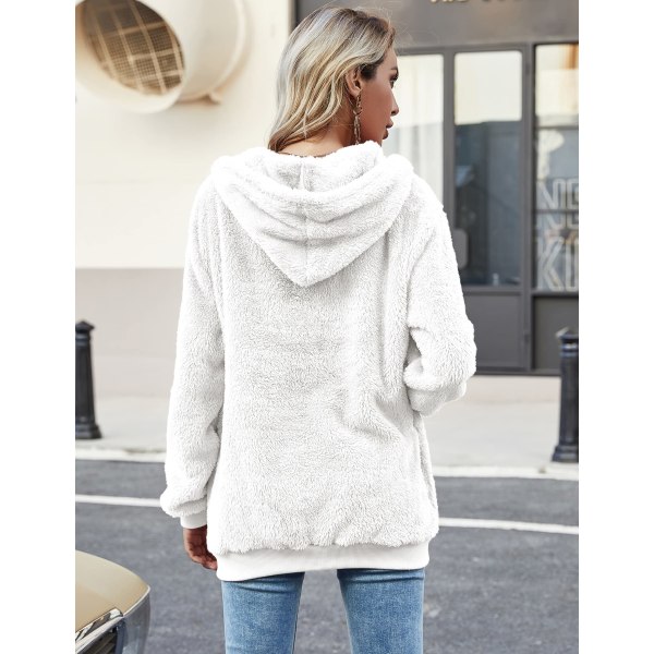 Dam Hoodie Teddy Fleece Tröja Höst Vinter White XL