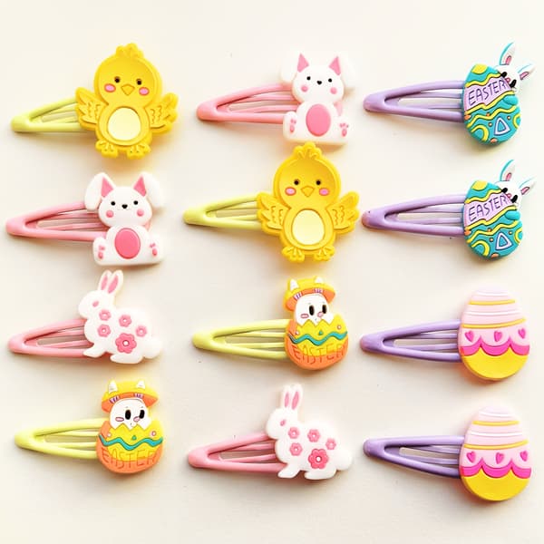 12 stk påskehårspenner sett - kanin- og eggtegneserietilbehør easter theme