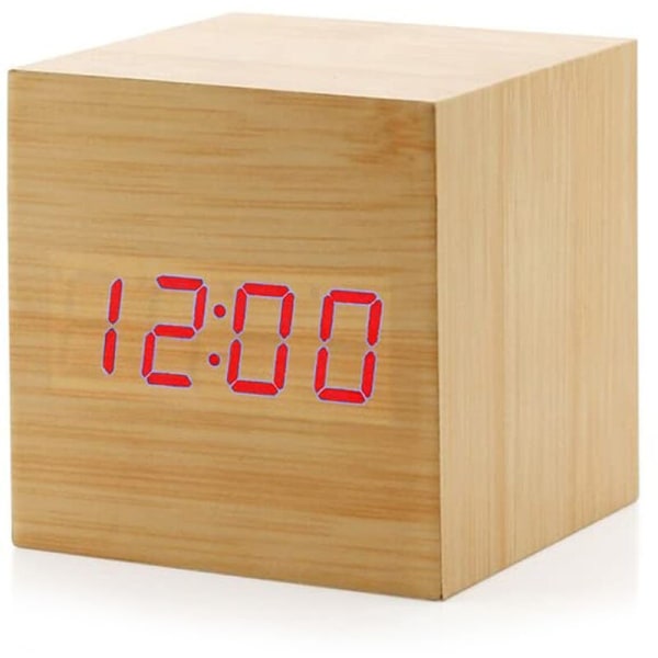 Digitaalinen herätyskello, Mini moderni puinen LED Light Cube pöytäherätyskello, näyttää ajan ja lämpötilan lapsille, makuuhuoneet, koti, asuntoloita, matkustaminen