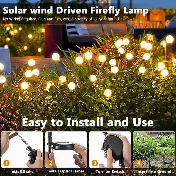 Udendørs Solar Firefly Lys 4 Stykker 10 LED Udendørs Solar Firefly Lys Have Solar Havelamper IP65 Vandtætte Solar Firefly Lys