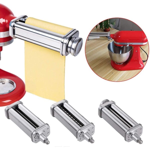 3-i-1-sett tilbehør til pastamaskiner, 3-delt pastarulle og skjæreverktøy for stativmikser, tilbehør til pastamaskiner i rustfritt stål