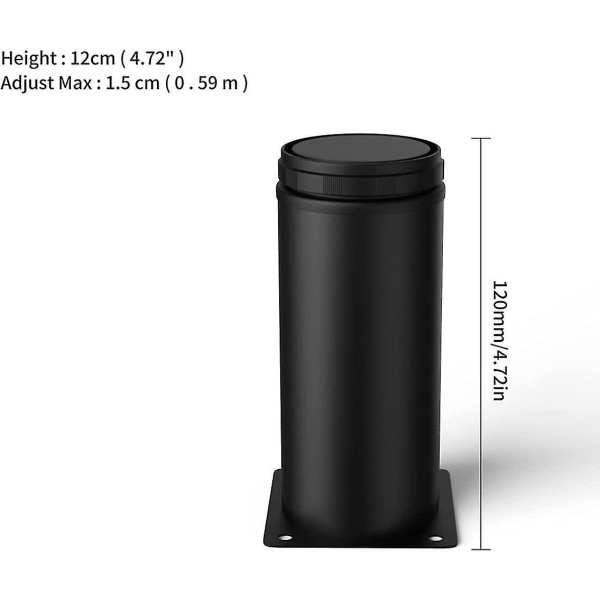 4 st 12 cm svarta justerbara möbelben i rostfritt stål