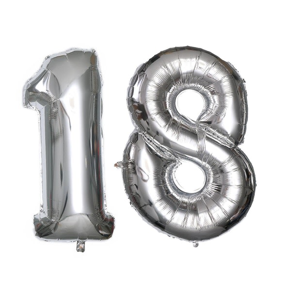 40 tum nummer 18 heliumfolieballonger födelsedag nummer 18 ballonger för födelsedag bröllopsdag dekoration (silver) (silver)