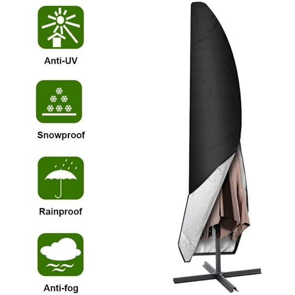 Parasolskydd, 265 cm trädgårdsparasolskydd / skyddande överdrag för Oxford vattentät parasol, svart