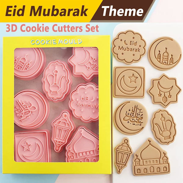 8-deliga Eid Mubarak Kakformar Set 3D Islamisk Ramadan Kakform