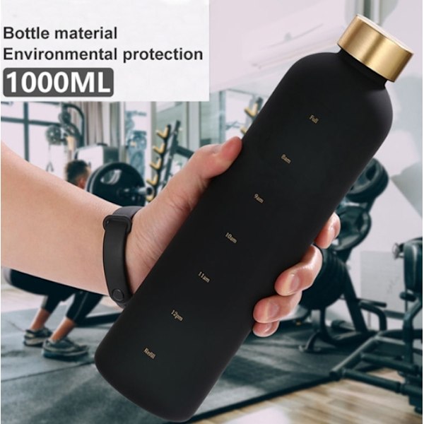 Vedenpullo - Juomapullot - 1L Muovipullo - Vedenpullo - Vedenpullo Aika-merkinnällä - Aikuiset - Juomapullo Lapsille - Musta - 1000ml black 1000ml
