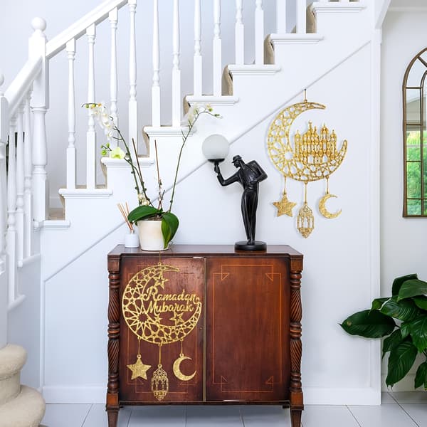Trædørskilt Eid Mubarak Hult Måne Stjerner Design Ramadan Festligheder Væghænger Style B