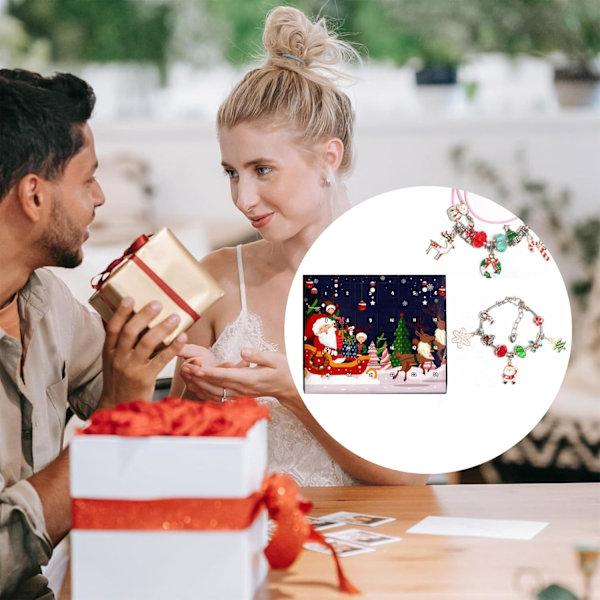Jule-Adventskalender Armbånd 2024 til Piger 24 Dage Jule-Nedtællingskalender DIY Smykkefremstillingskit blind boks 22 Charm Perler 2 Armbånd (Rød (3)) Red(3)