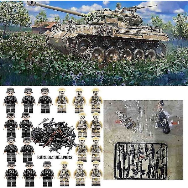 20 soldater + våpen minifigurer WW2 sett, hærvåpen